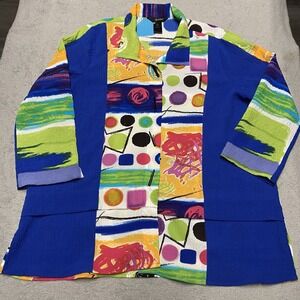 Ali Miles Blouse Large Colorful Art To Wear Toggle Button Whimsical